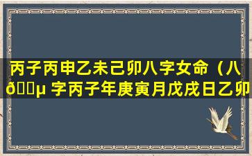 丙子丙申乙未己卯八字女命（八 🌵 字丙子年庚寅月戊戌日乙卯时女命）